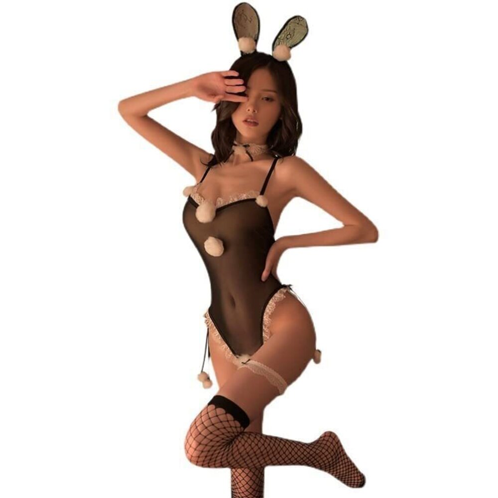 6456 Sexy Bunny Roleplay Lingerie Perspective Mesh Plush Rabbit Set One